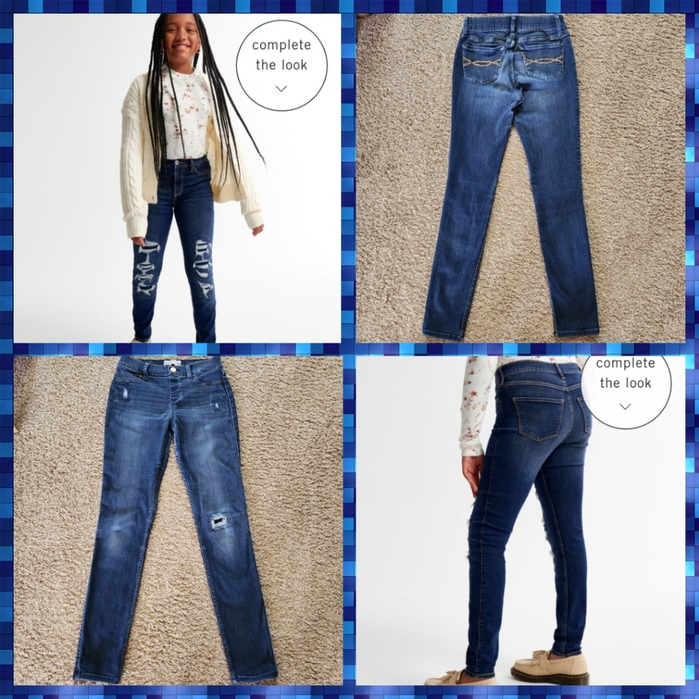 Abercrombie Kids pull-on jean legging Size 13/14 medium wash w/ distressing